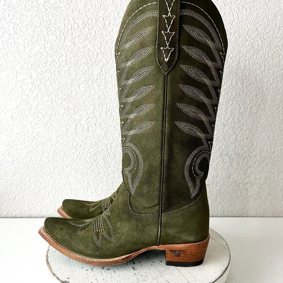 Lane SQUASH BLOSSUM Cowboy Boots Green Suede Western Cowgirl Mid Calf Size 8 - Picture 5 of 13